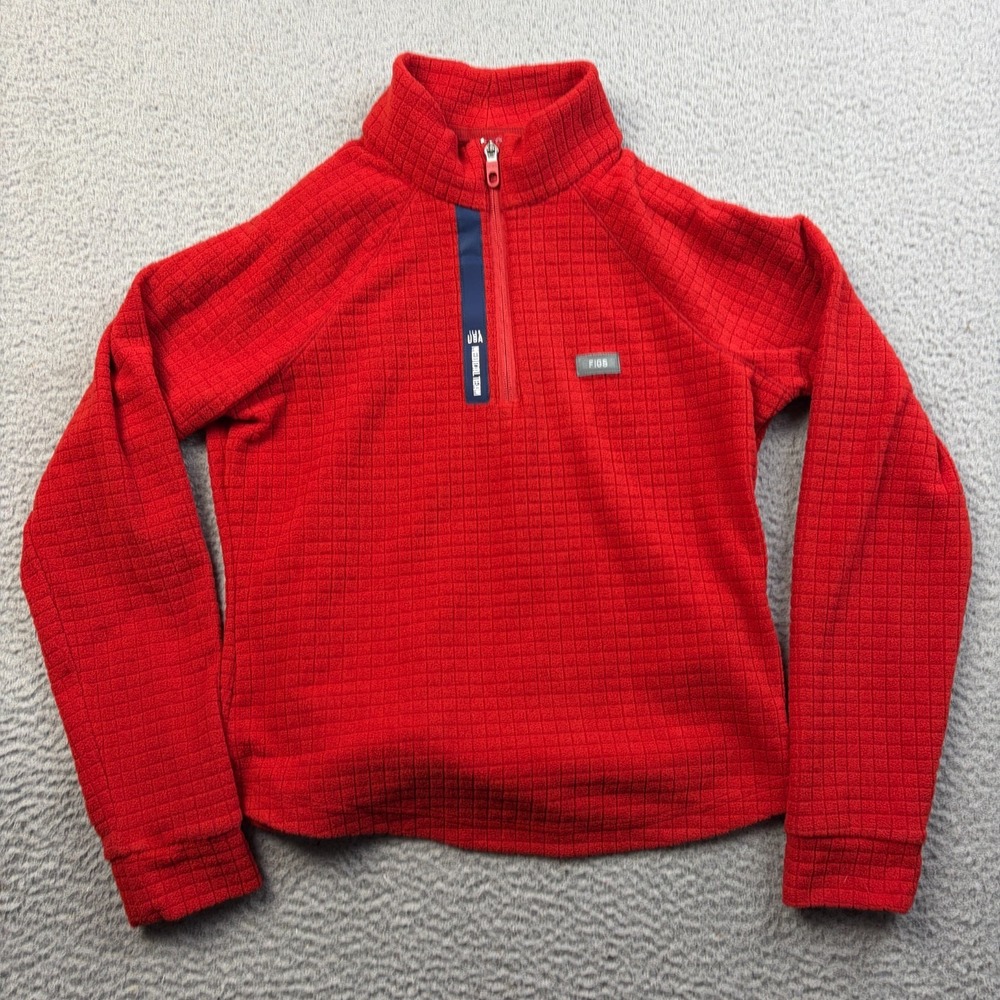 FIGS Jacket Womens Team USA On Shift Grid Fleece 14 Zip Scrub Pullover Red Small